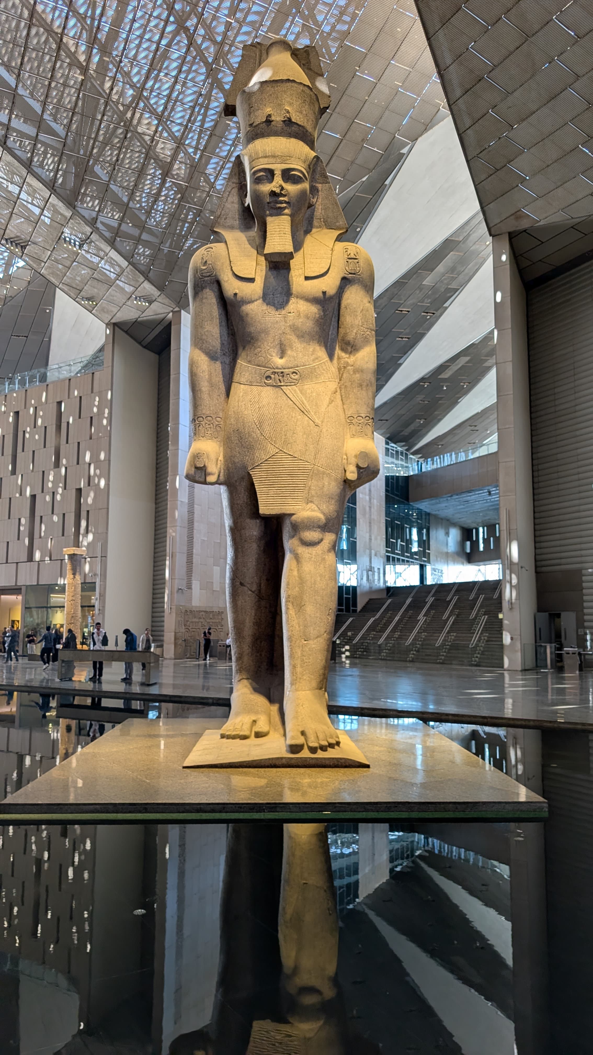 Ramesses II statue inside the Grand Egyptian Museum atrium