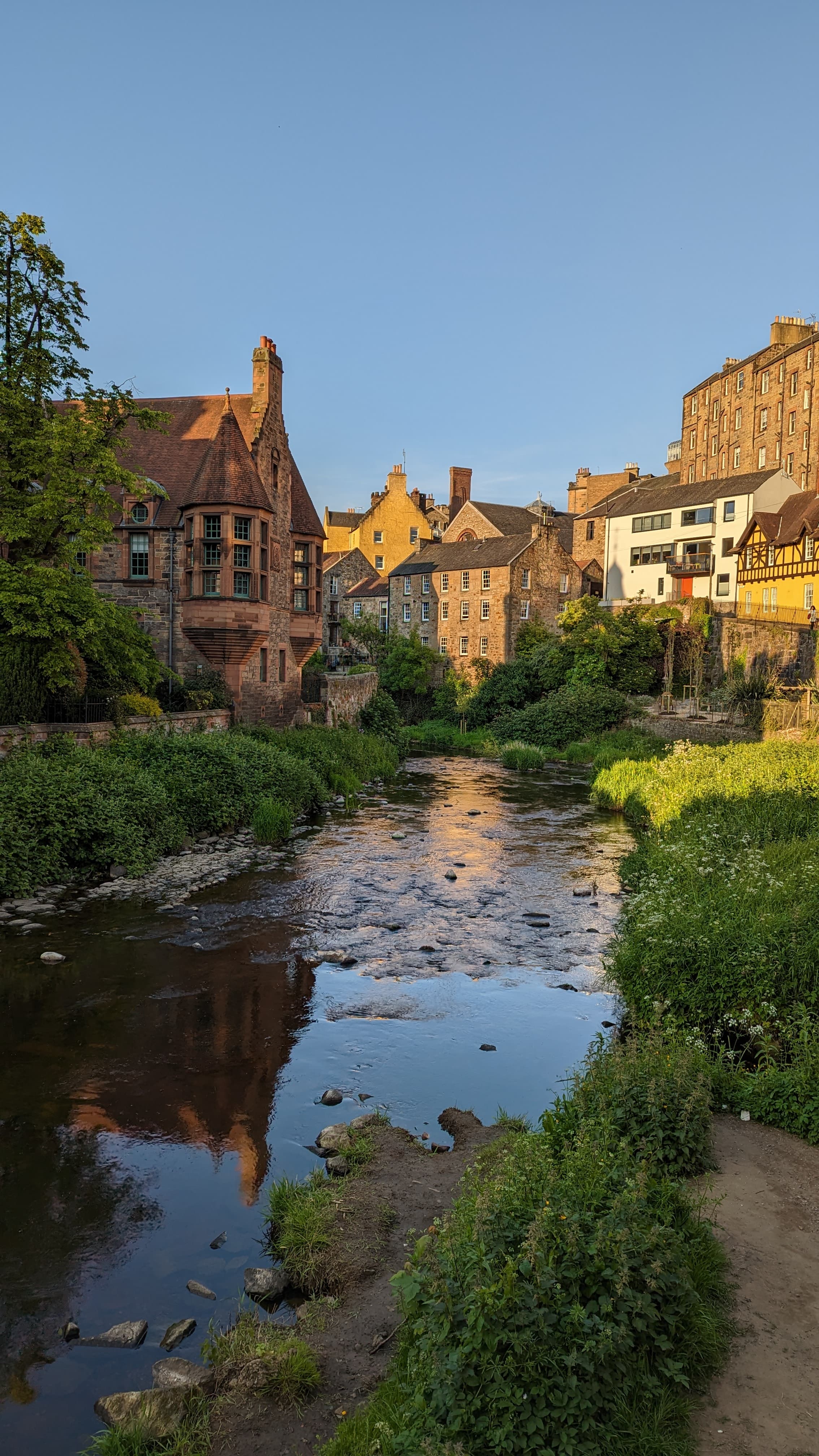 Dean Village along the Water of Leith at golden hour, Edinburgh