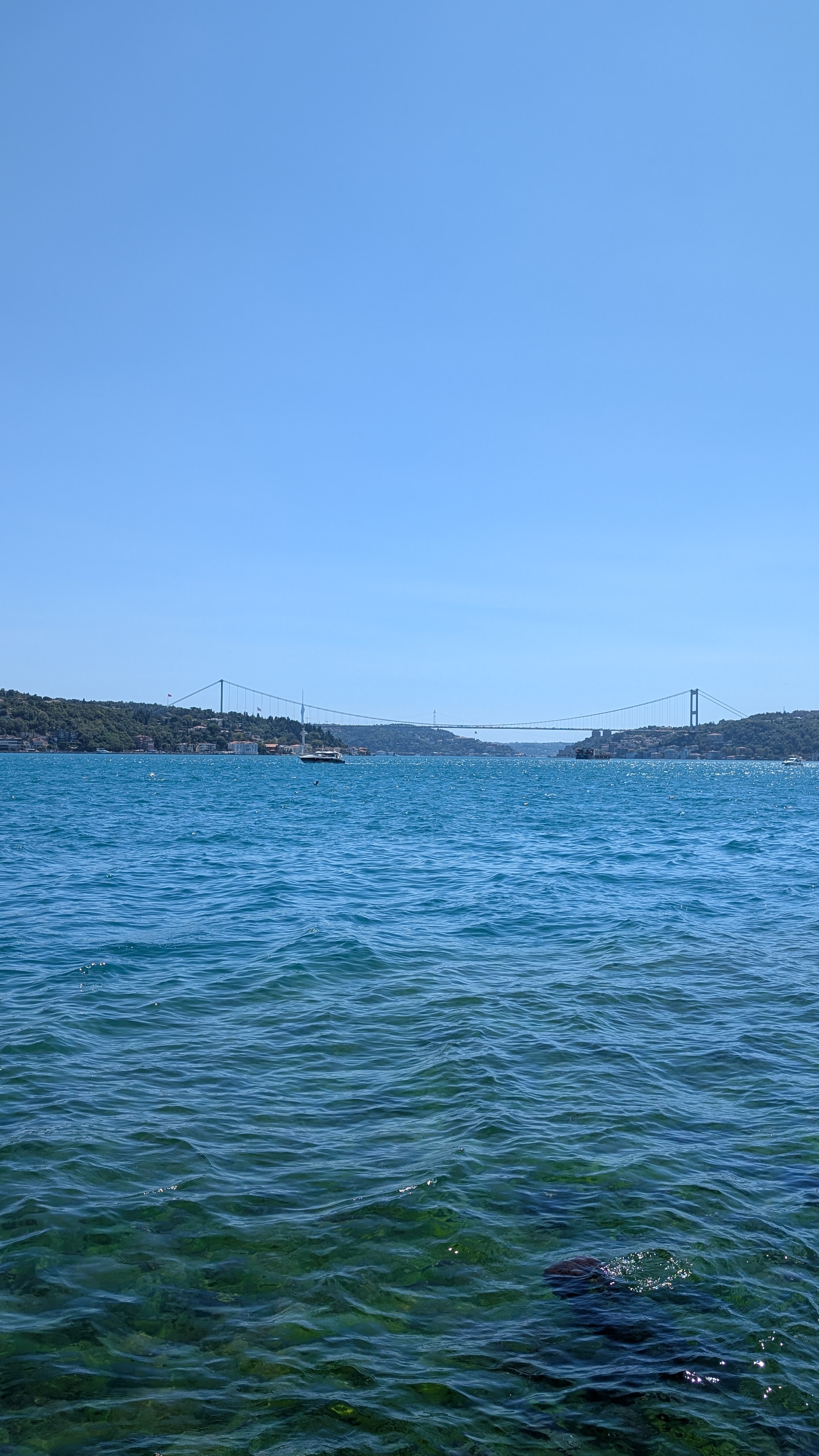 Bosphorus from the water, Second Bridge in the distance connecting two continents